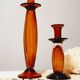 Lot of 2 amber glass candlesticks blown bubbled