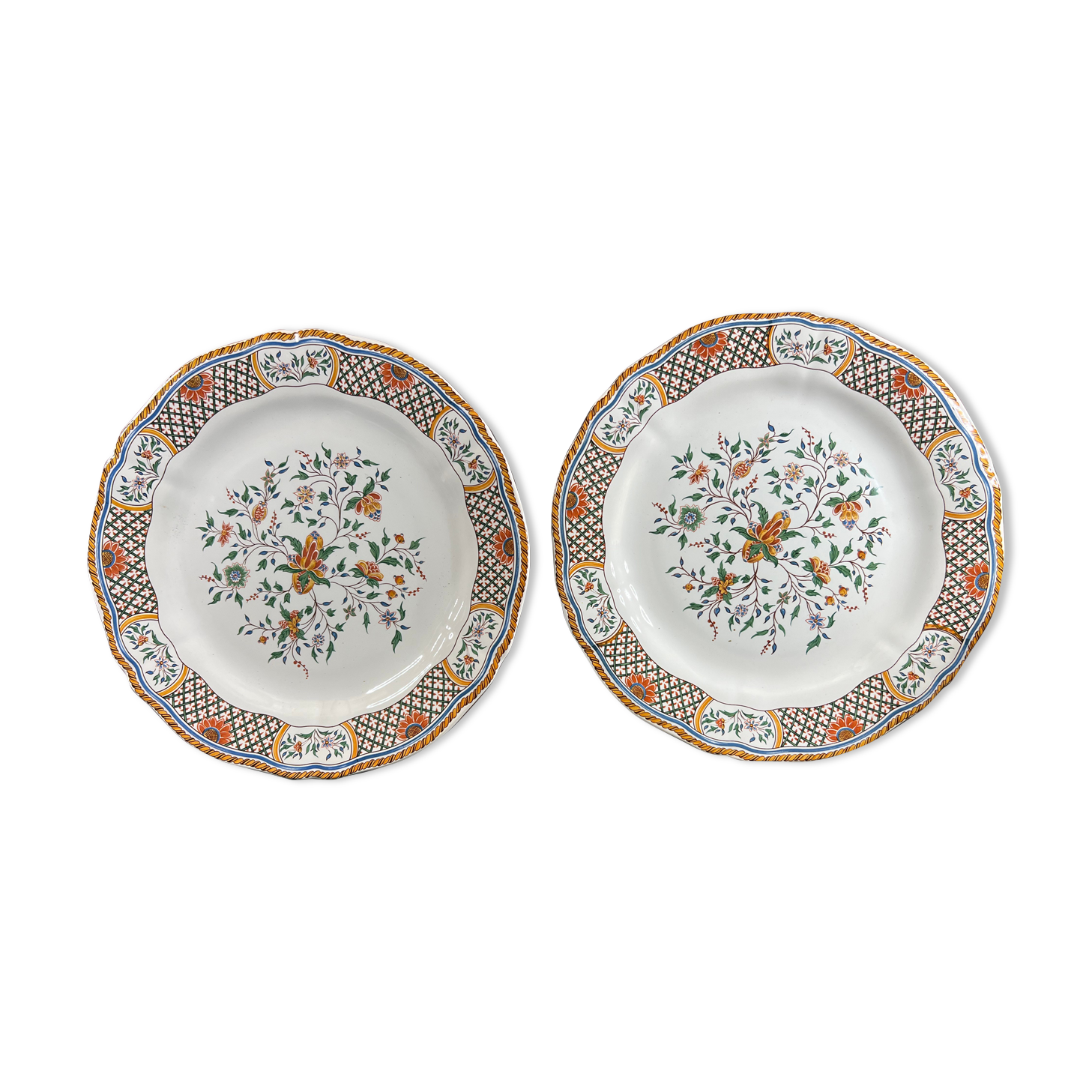2 plates dessert Gien décor Rouen Sainfoin fleur