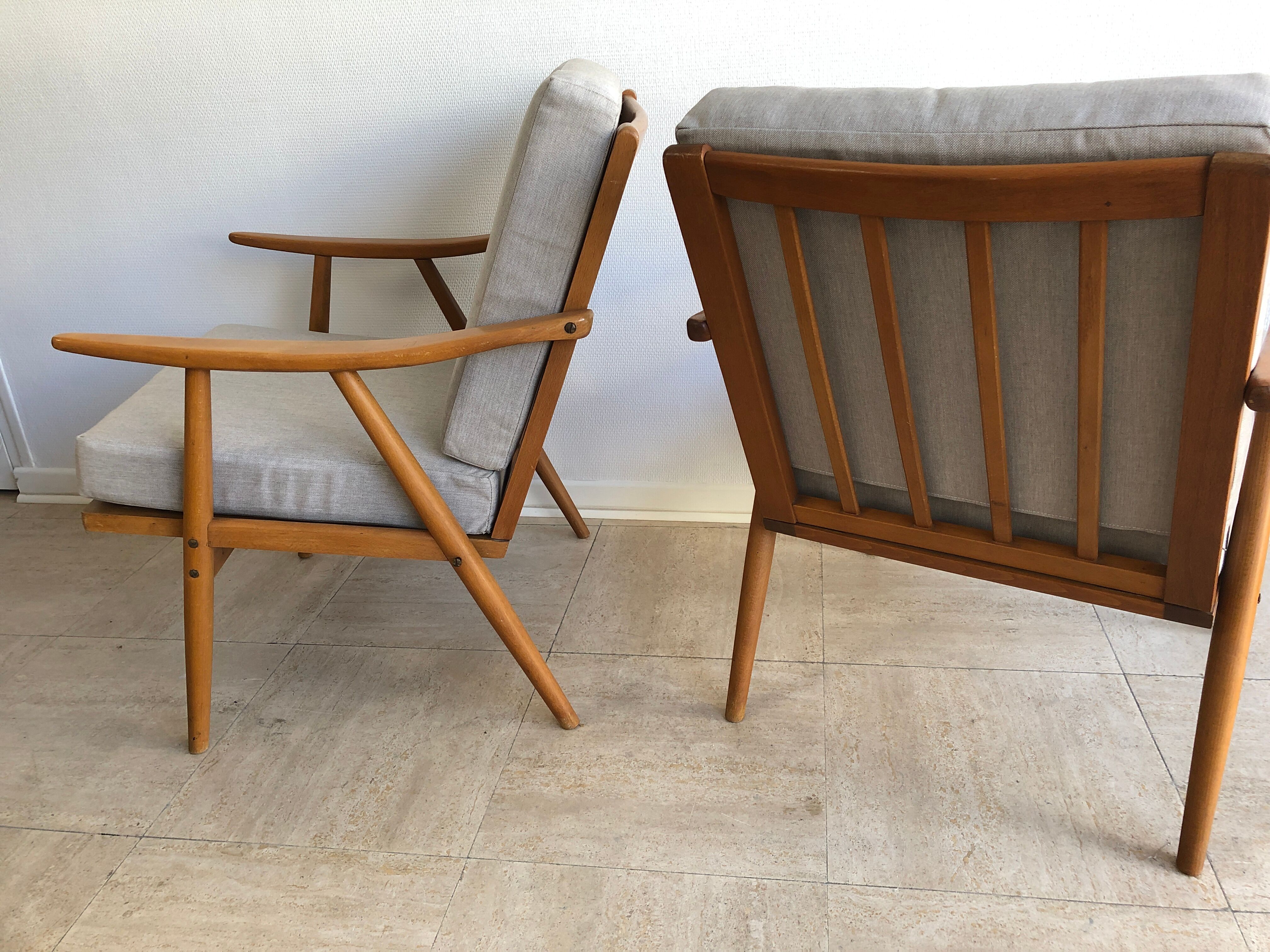 Pair armchairs compass feet, 1960