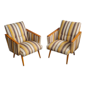 Pair of striped Czechoslovak Hikor Pisek armchairs 1960