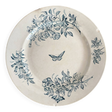 Round ironstone dish Badonviller "Jasmin" butterfly