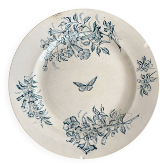 Round ironstone dish Badonviller "Jasmin" butterfly