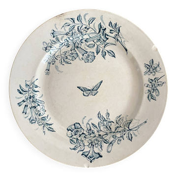 Round ironstone dish Badonviller "Jasmin" butterfly
