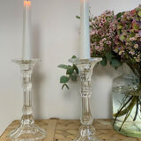 Pair of glass candle holders