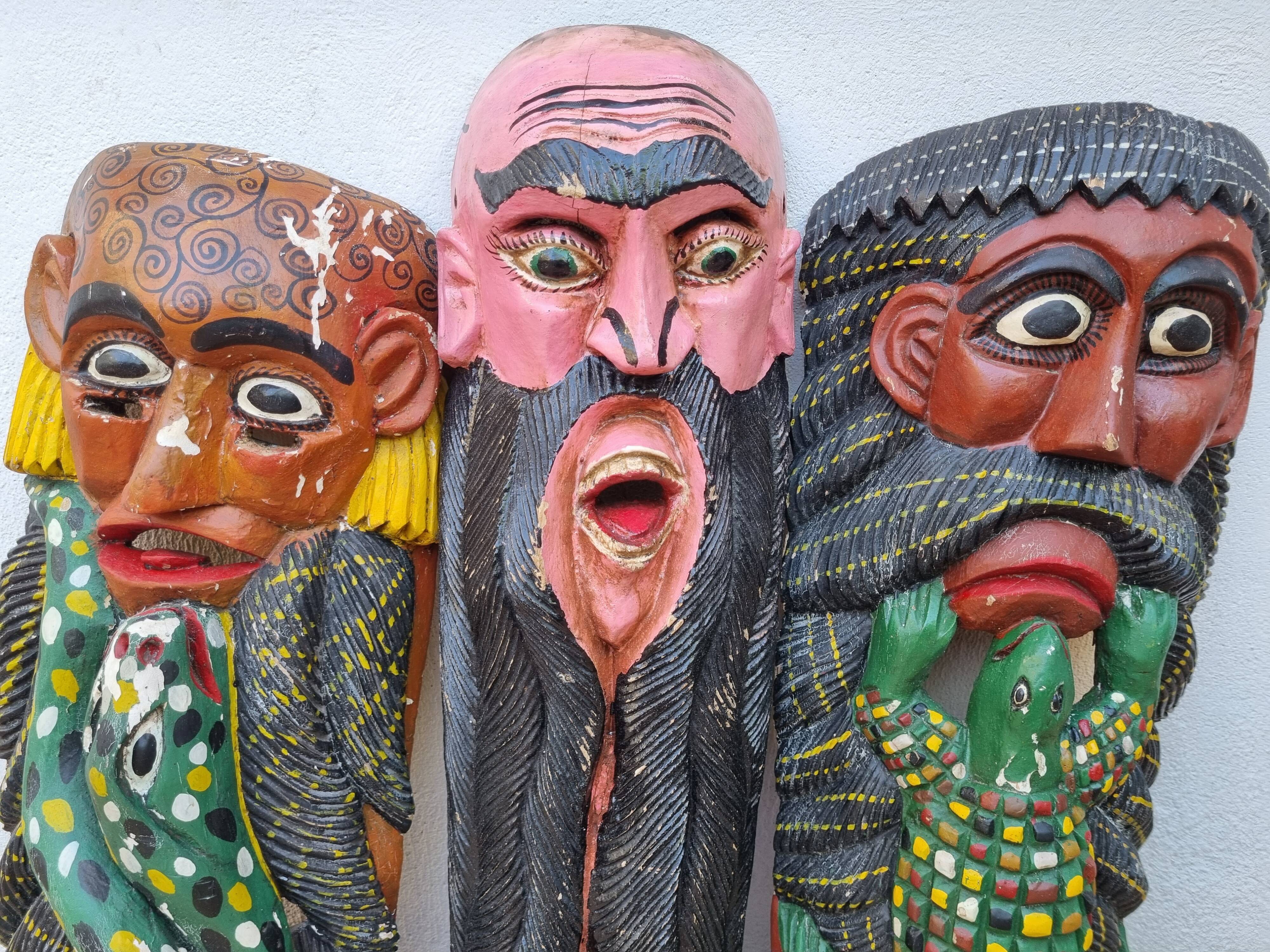 Set of three Mexican folk dance masks, 75 cm