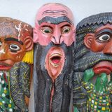 Set of three Mexican folk dance masks, 75 cm