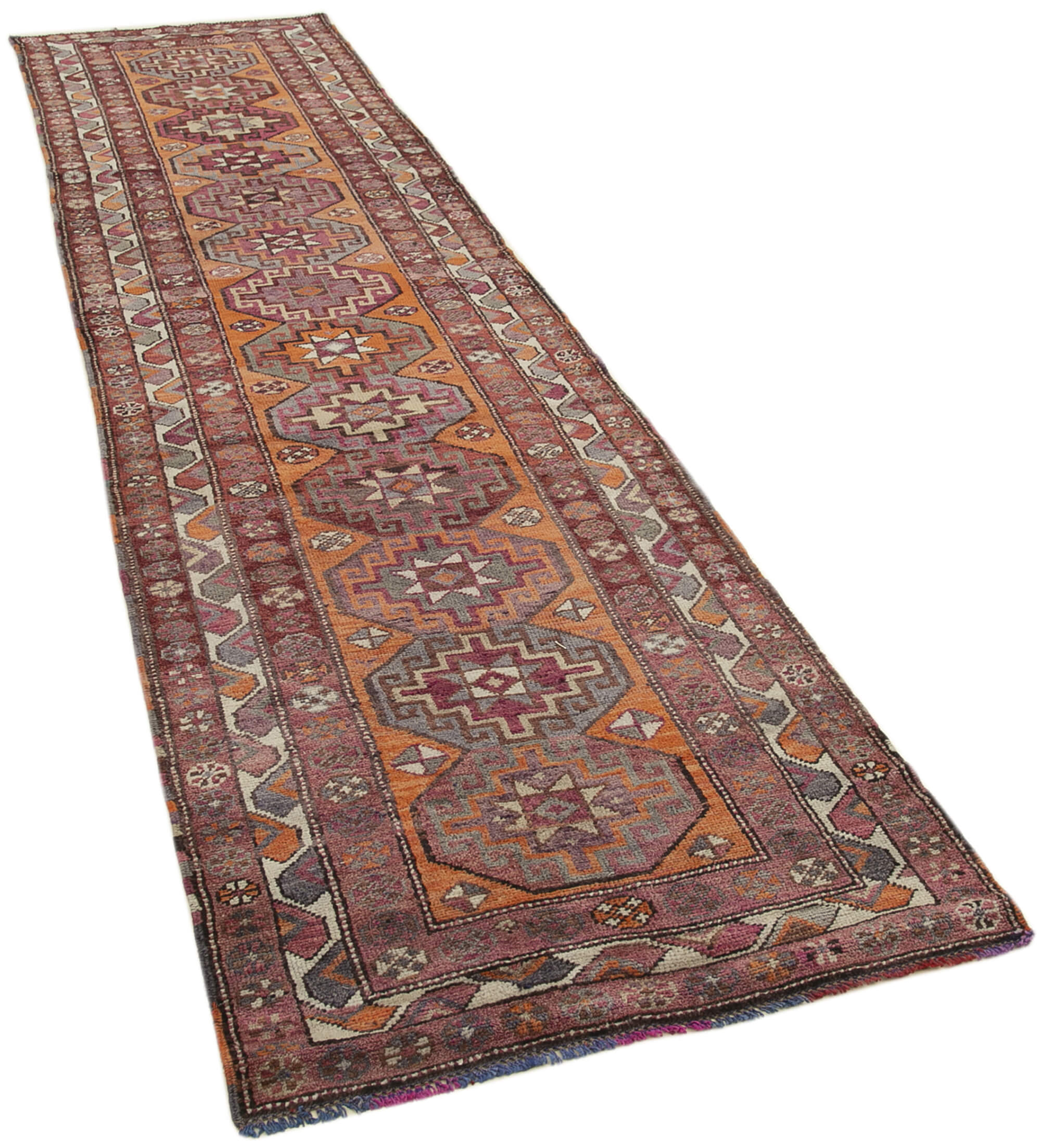 Handwoven one-of-a-kind anatolian purple runner rug 91 cm x 375 cm