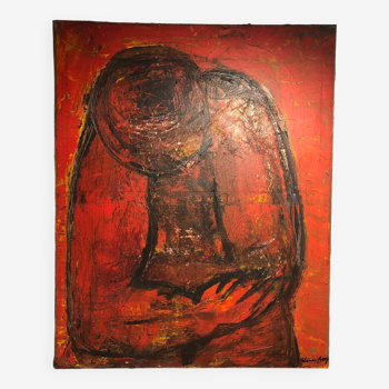 Huile sur toile art brut singulier portrait femme olivier bony