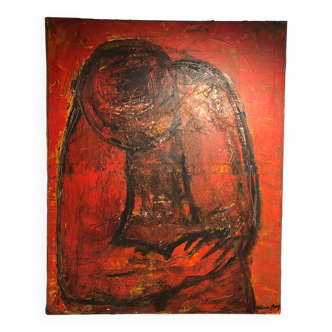 Huile sur toile art brut singulier portrait femme olivier bony