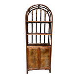 Library shelf, vintage rattan storage unit and canning.