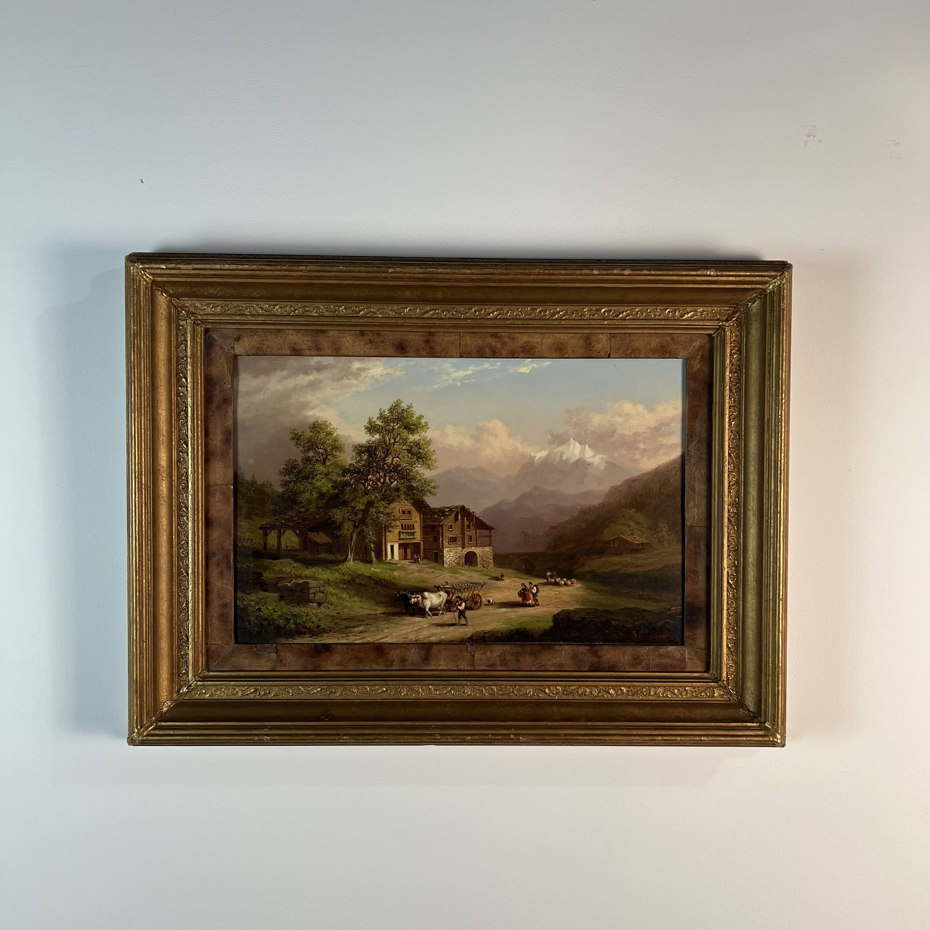 Oil on panel, Xanthus Smith United States, 1839-1929 Swiss Alpine Landscape
