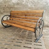 Antique garden bench cast iron with old beams 210 cm