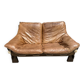 Brutalist sofa in elm and rope stitching circa 1960