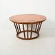 Scandinavian round bamboo and copper coffee table