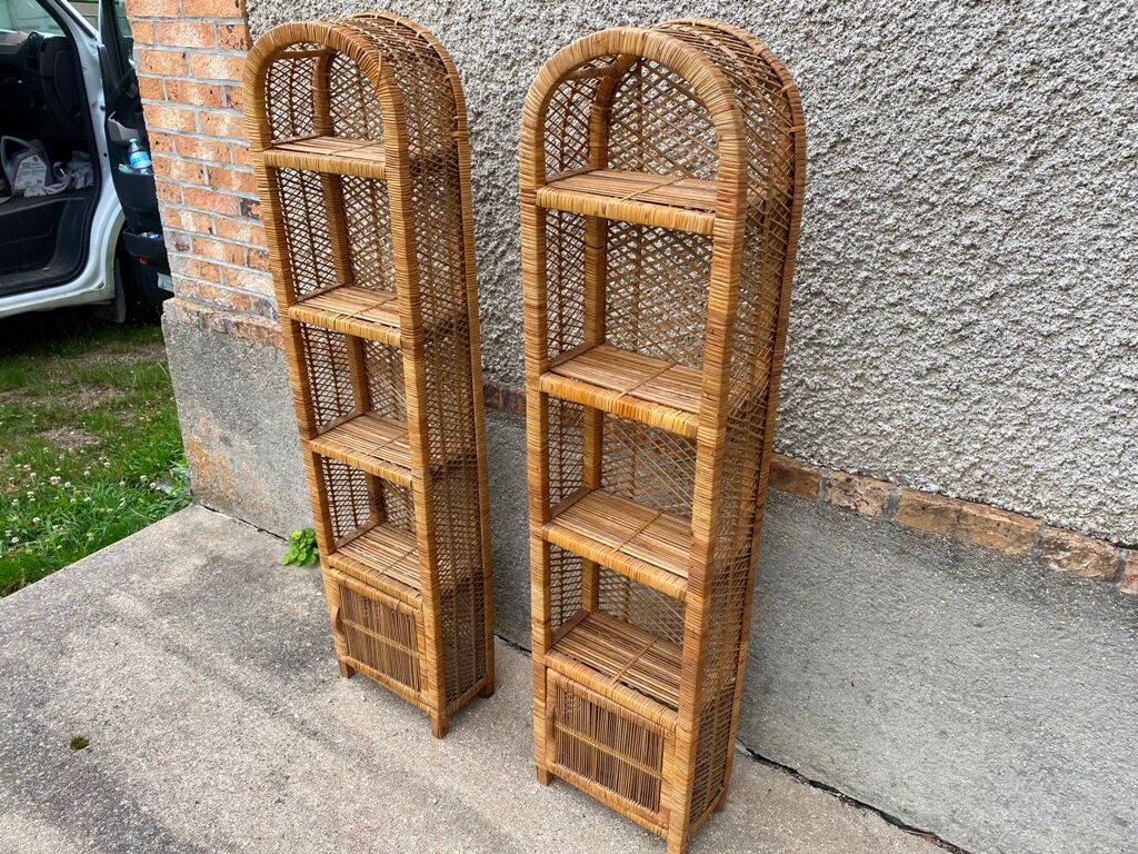 Pair of wicker rattan bookcases