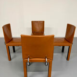 4 camel leather chairs, postmodern design by Paolo Piva for B&B Italia Arcadia.