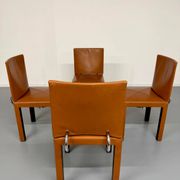4 camel leather chairs, postmodern design by Paolo Piva for B&B Italia Arcadia.