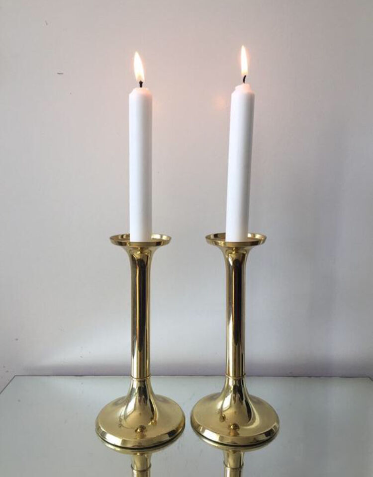 Danish mid century brass candleholders set of 2