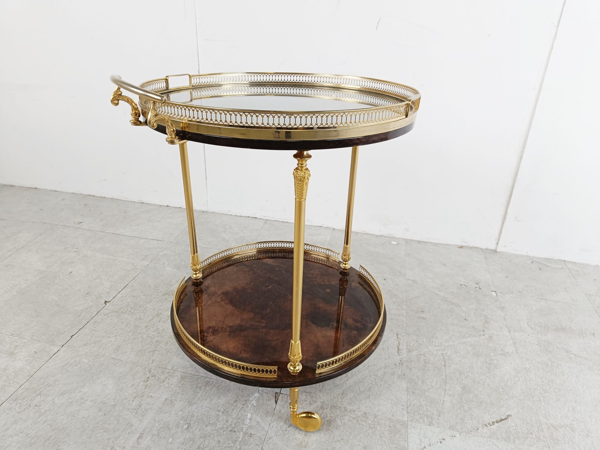 Italian goatskin and parchment serving bar cart