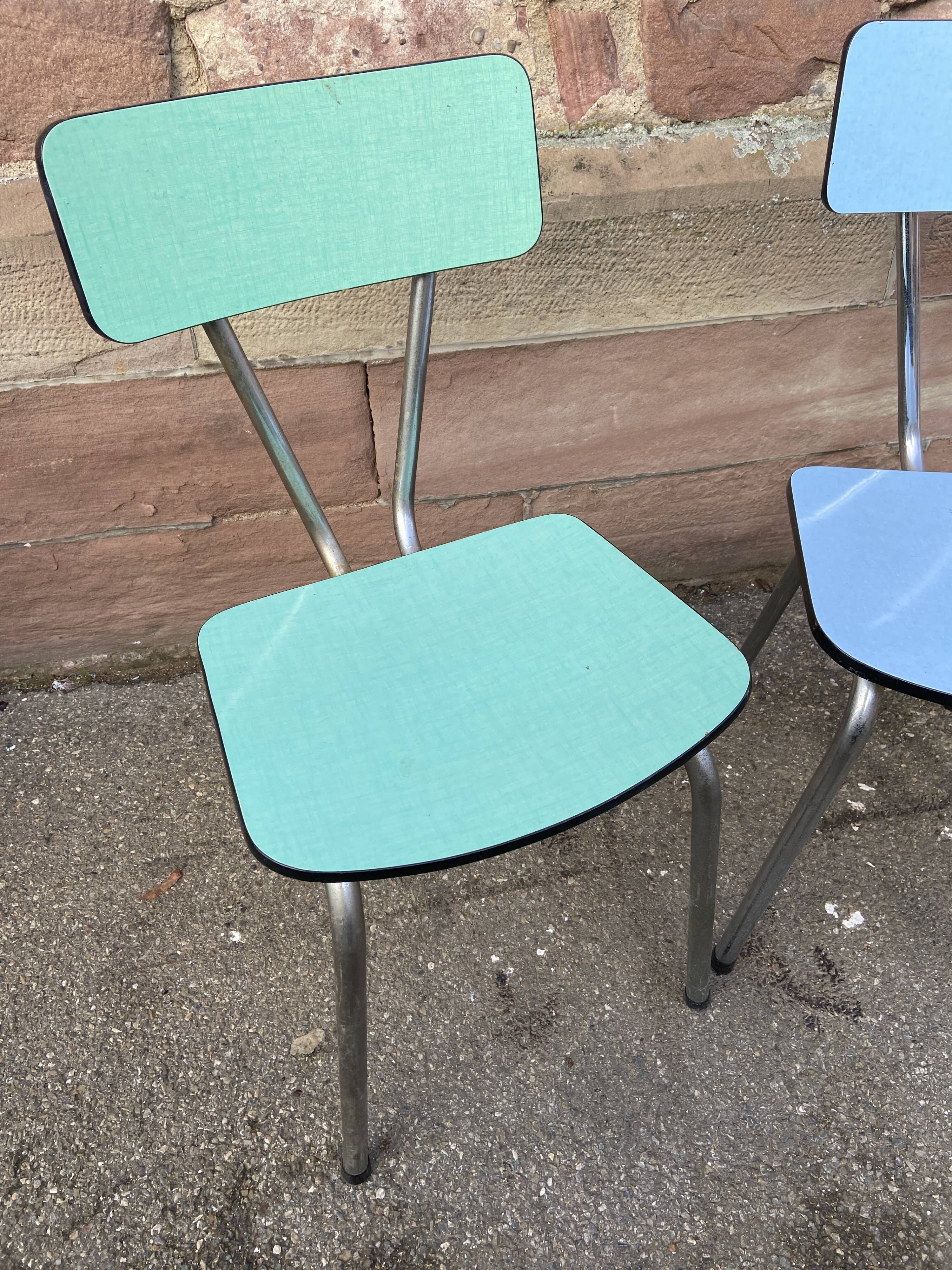 2 mismatched formica chairs mid century vintage 1960