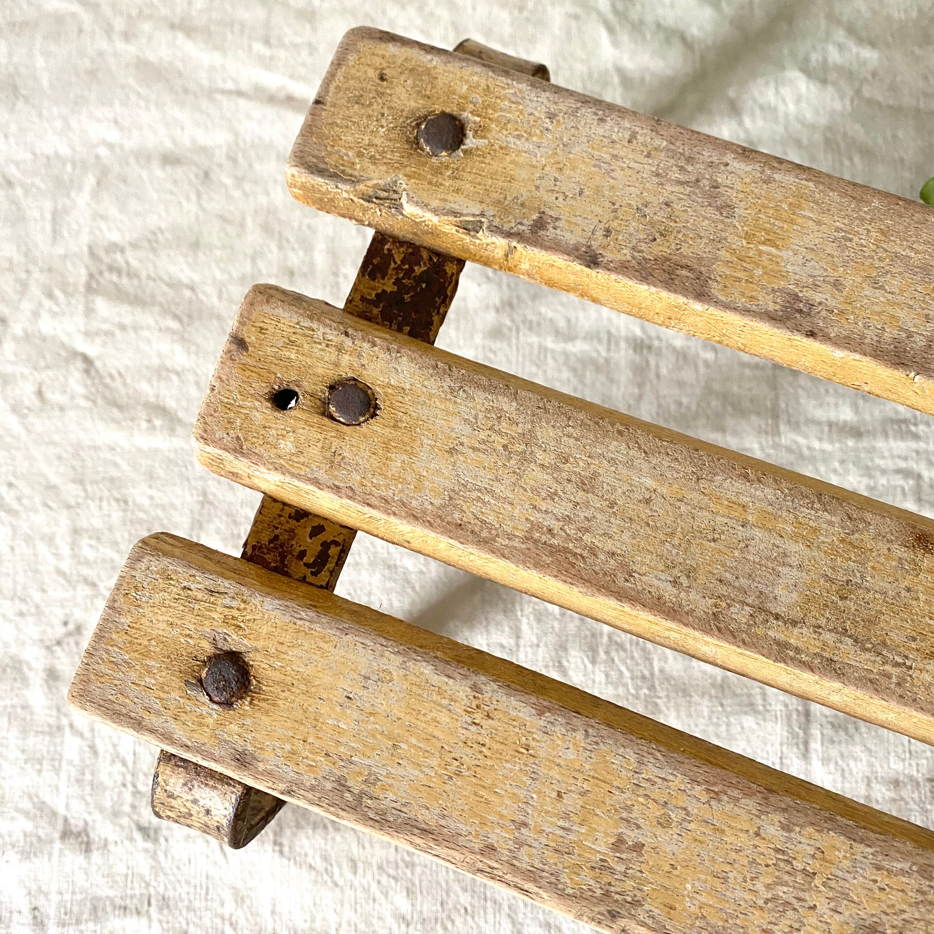 Low stool, wooden and metal plant holder