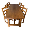Table de ferme en chêne massif  + 6 chaises en chêne assise en paille