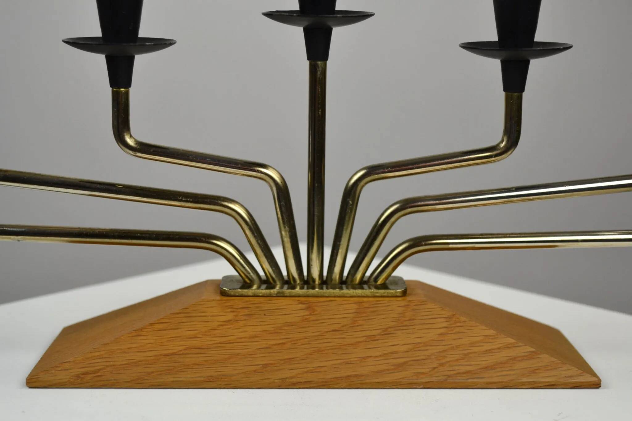 Brass, Black Painted Metal and Teak Candelabra by Gunnar Ander for Ystad-Metall, Sweden, 1960s