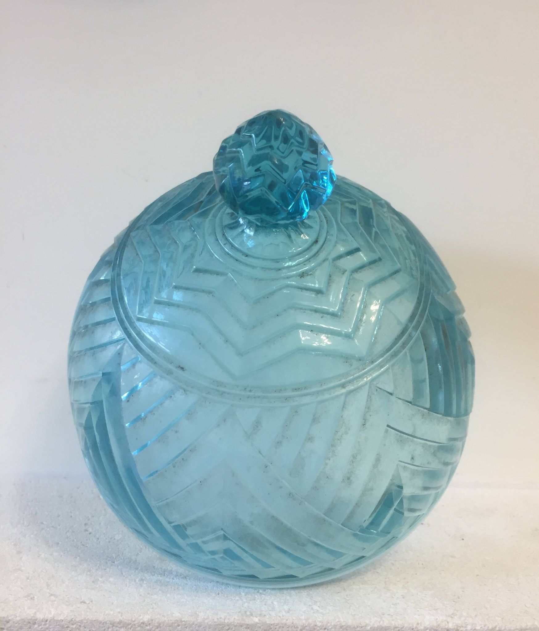 Dessert cheese bell - blue molded glass - art deco. vintage