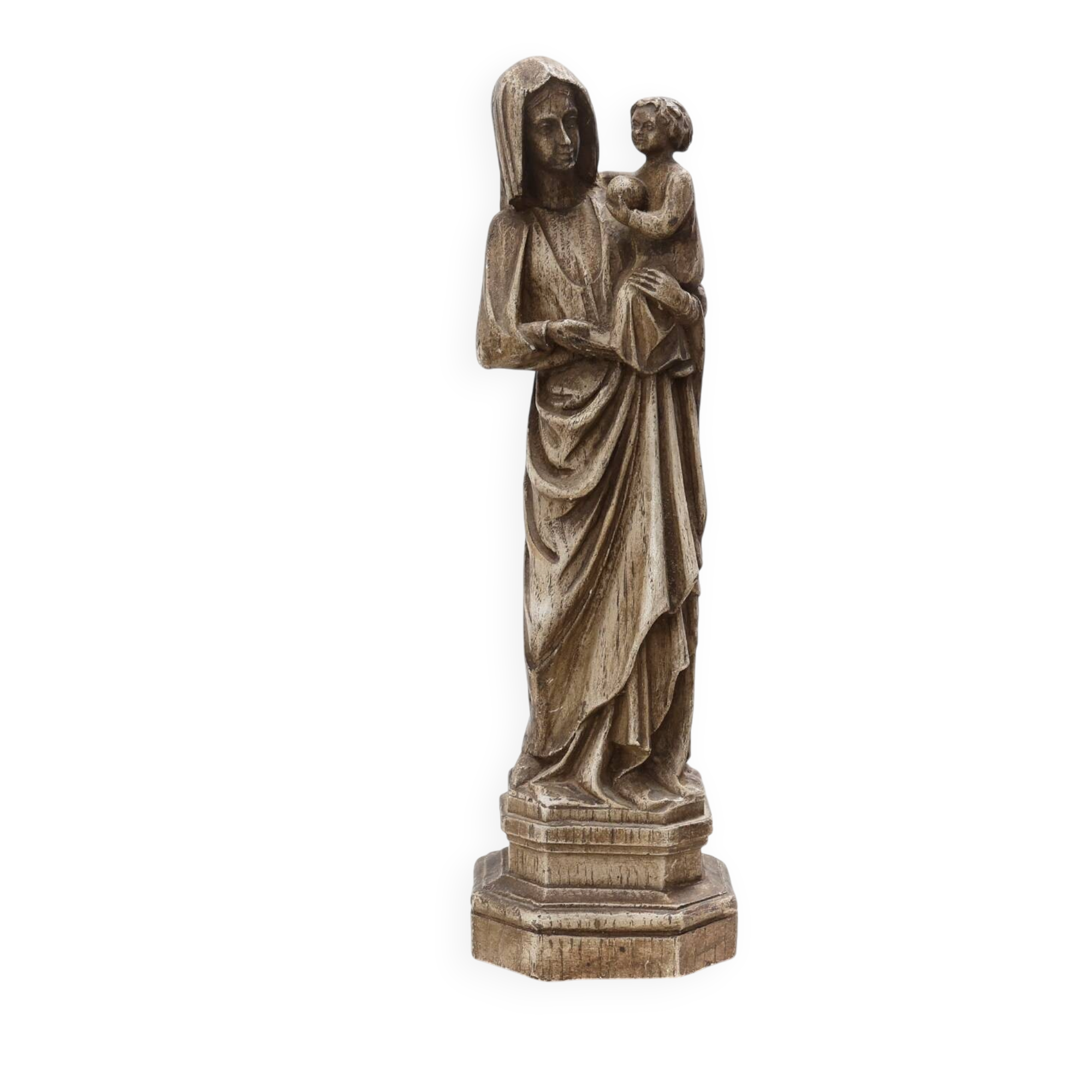 19th Century Belgian Madonna and Child Statue on Octagonal Base, Belgium