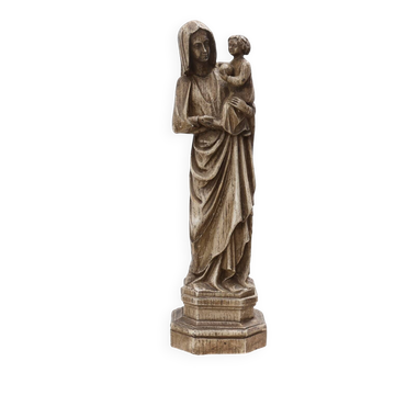 19th Century Belgian Madonna and Child Statue on Octagonal Base, Belgium