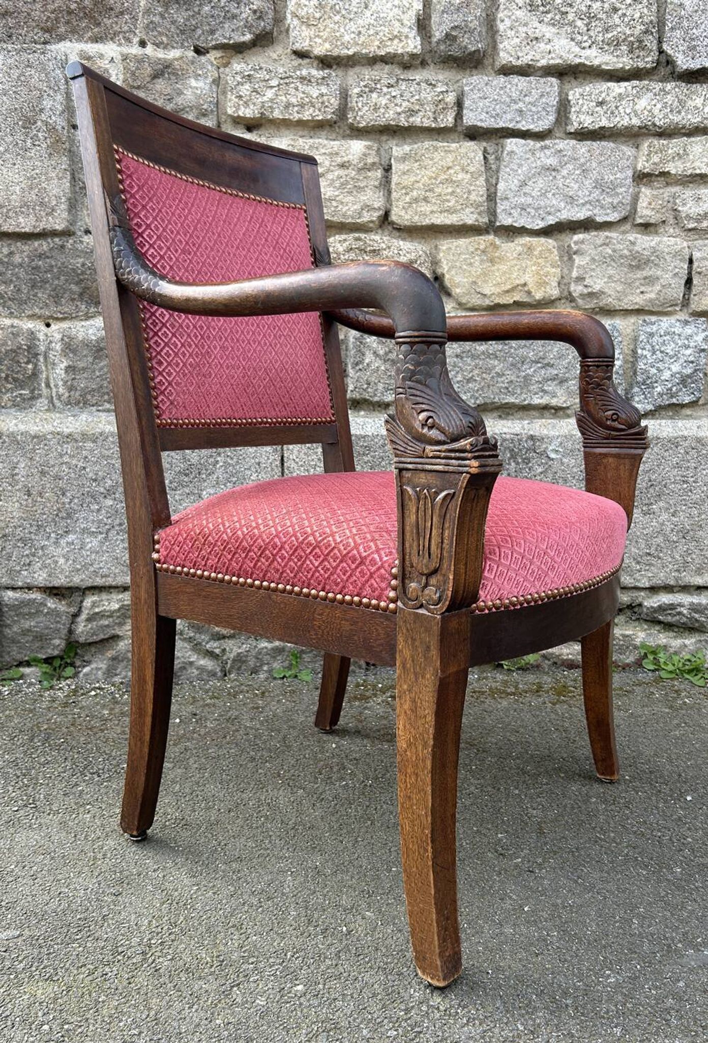 Pair of Empire armchairs, Consulate, walnut and velvet, 19th century.