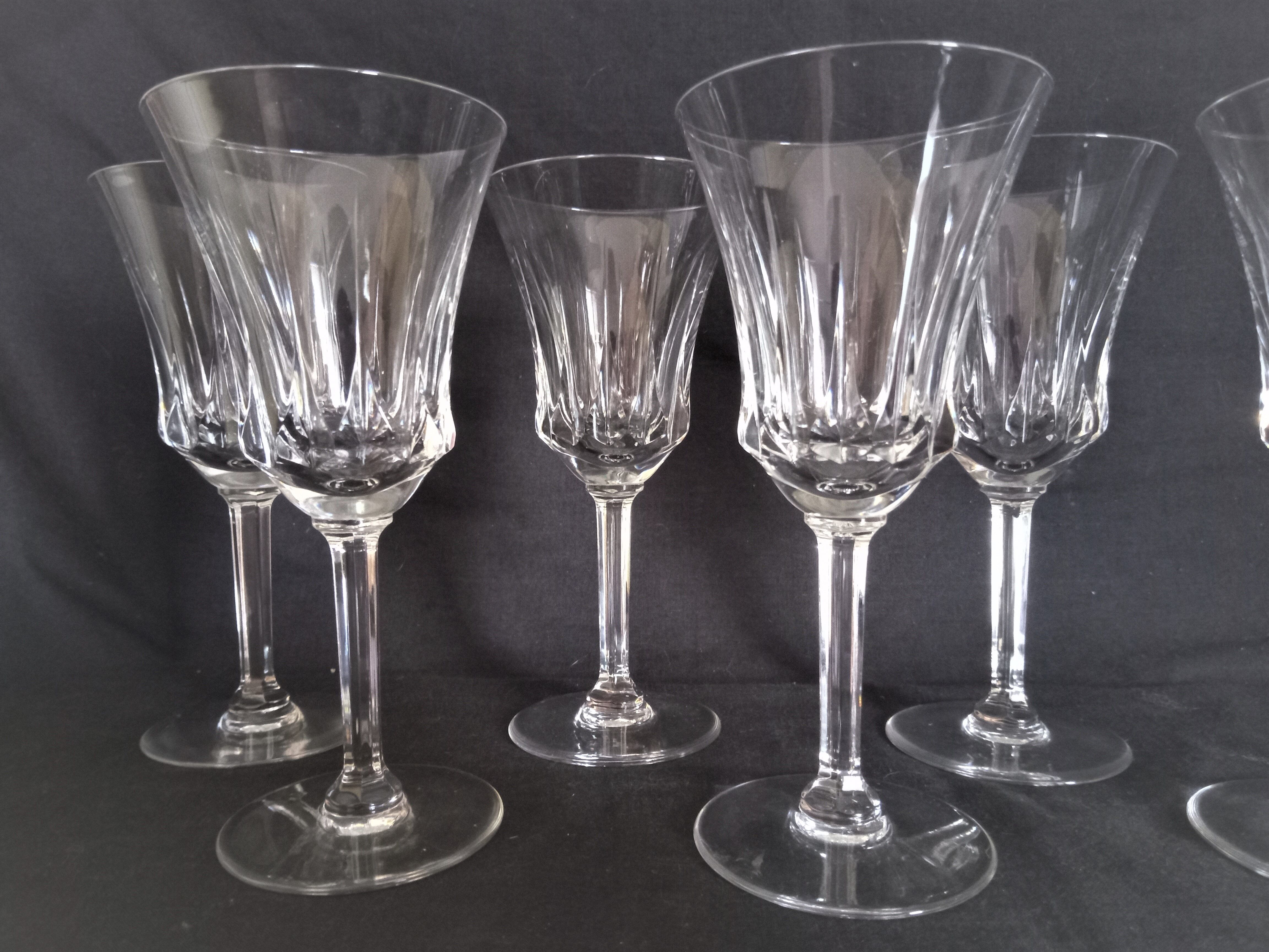Set of 6 water glasses and 6 wine glasses in cut crystal Val Saint Lambert
