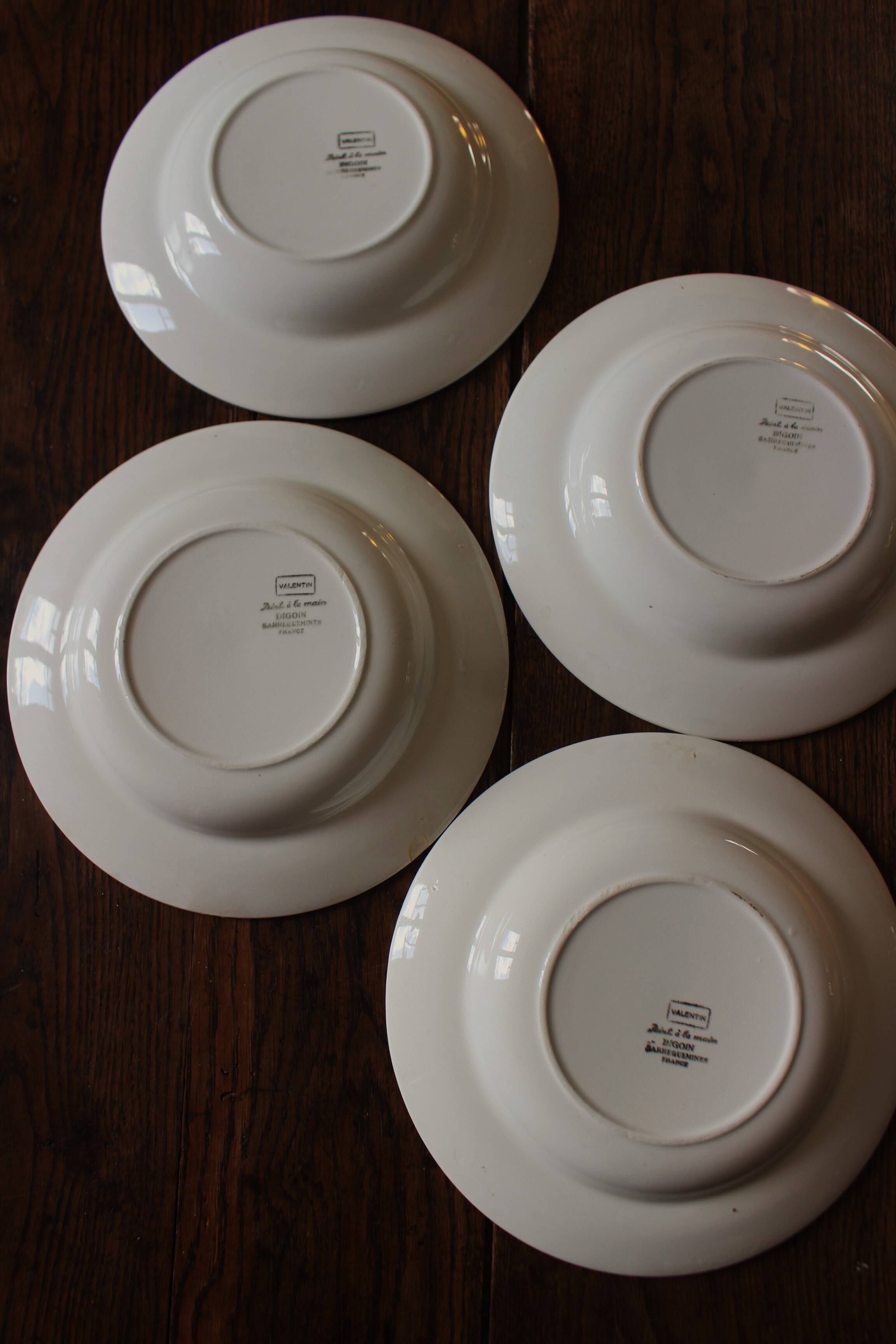 Lot 4 soup plates Blue Flower Hand Painted Collection Valentin Digoin Sarreguemines Coat of Arms