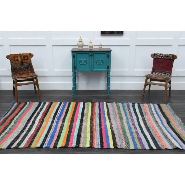Vintage Turkish Oushak handmade wool cotton beige kilim runner 148x276