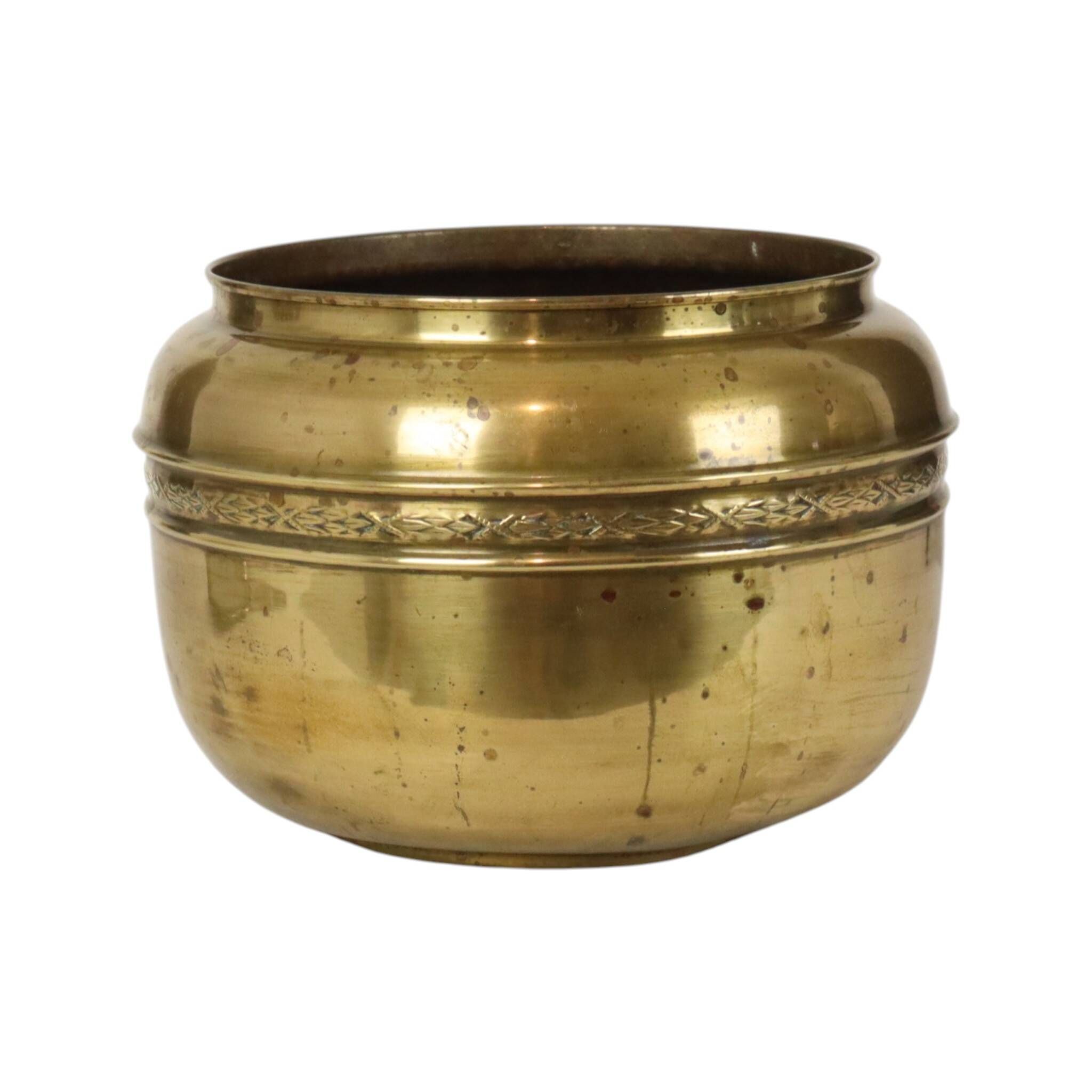Large French Brass Repoussé Cache-pot / Planter, 25 cm