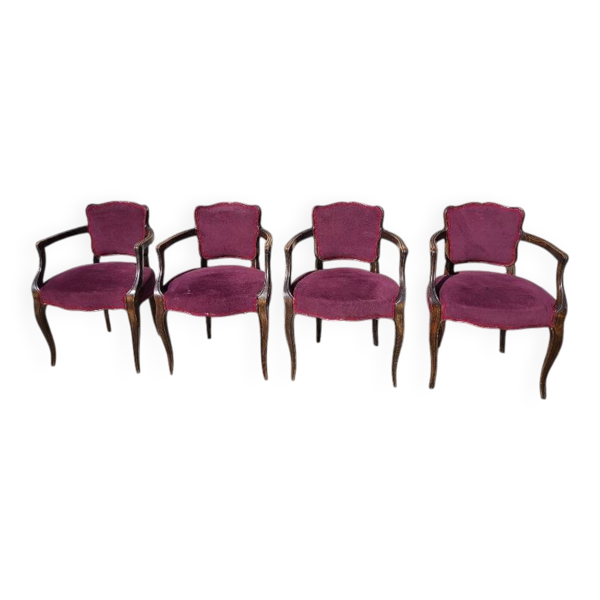 Lot de 4 fauteuils bridge 1950 en tissu mauve
