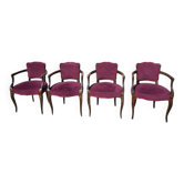 Lot de 4 fauteuils bridge 1950 en tissu mauve