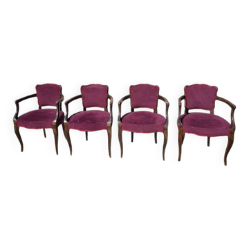 Lot de 4 fauteuils bridge 1950 en tissu mauve