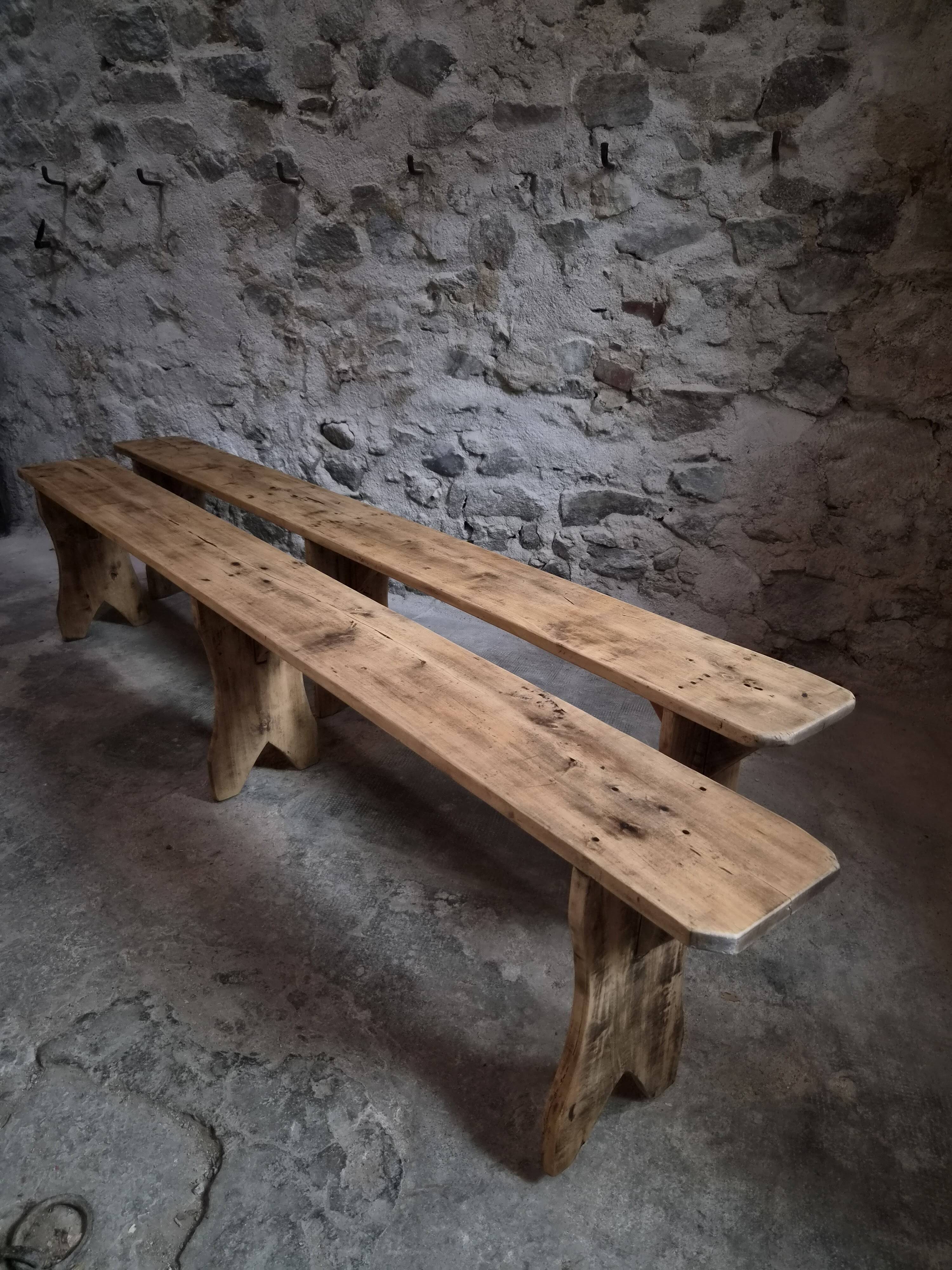 Ensemble de deux bancs vintage en bois de peuplier, 1920–1950