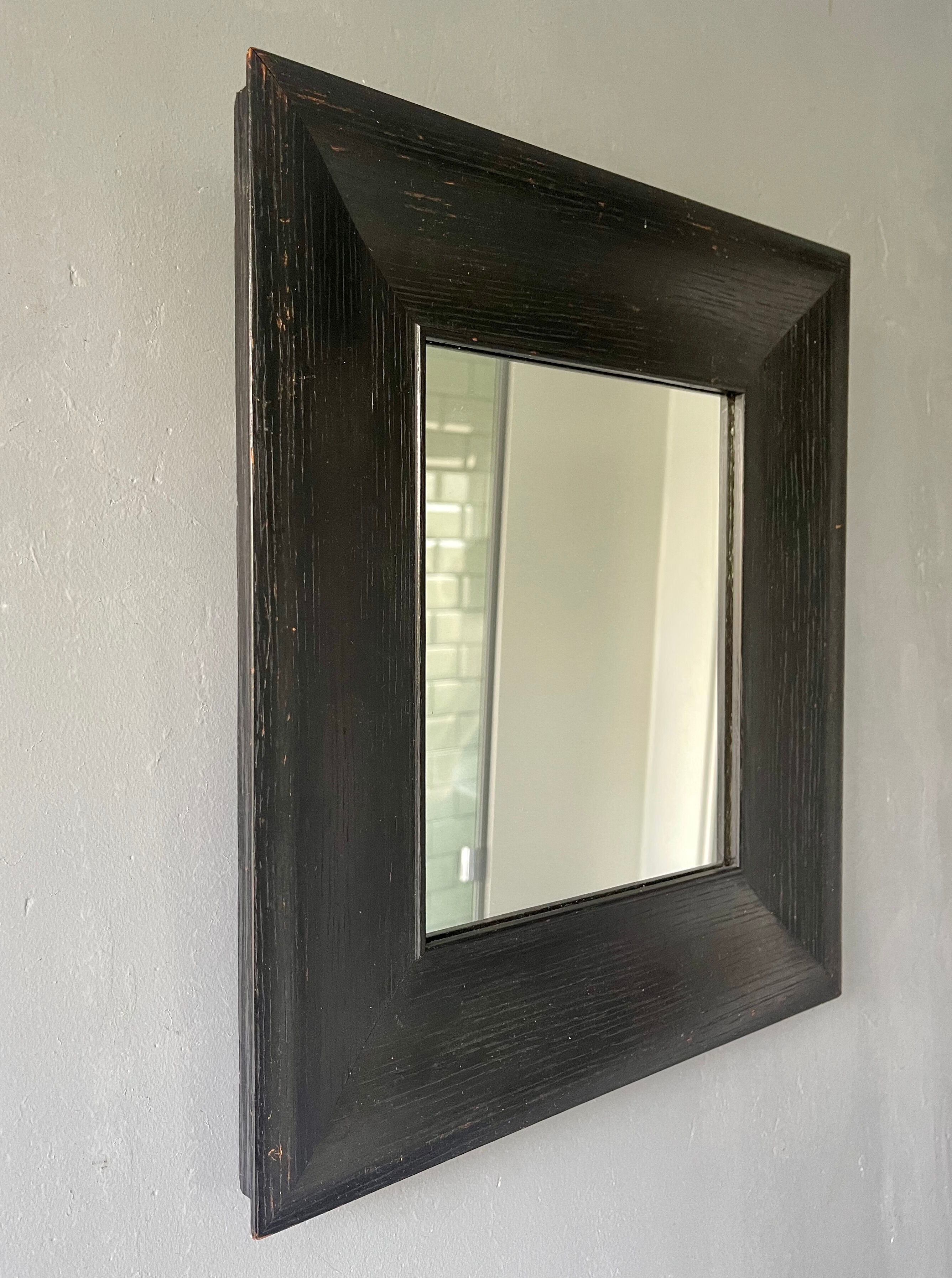 Vintage Wall Mirror Black Wooden Frame 33x36cm