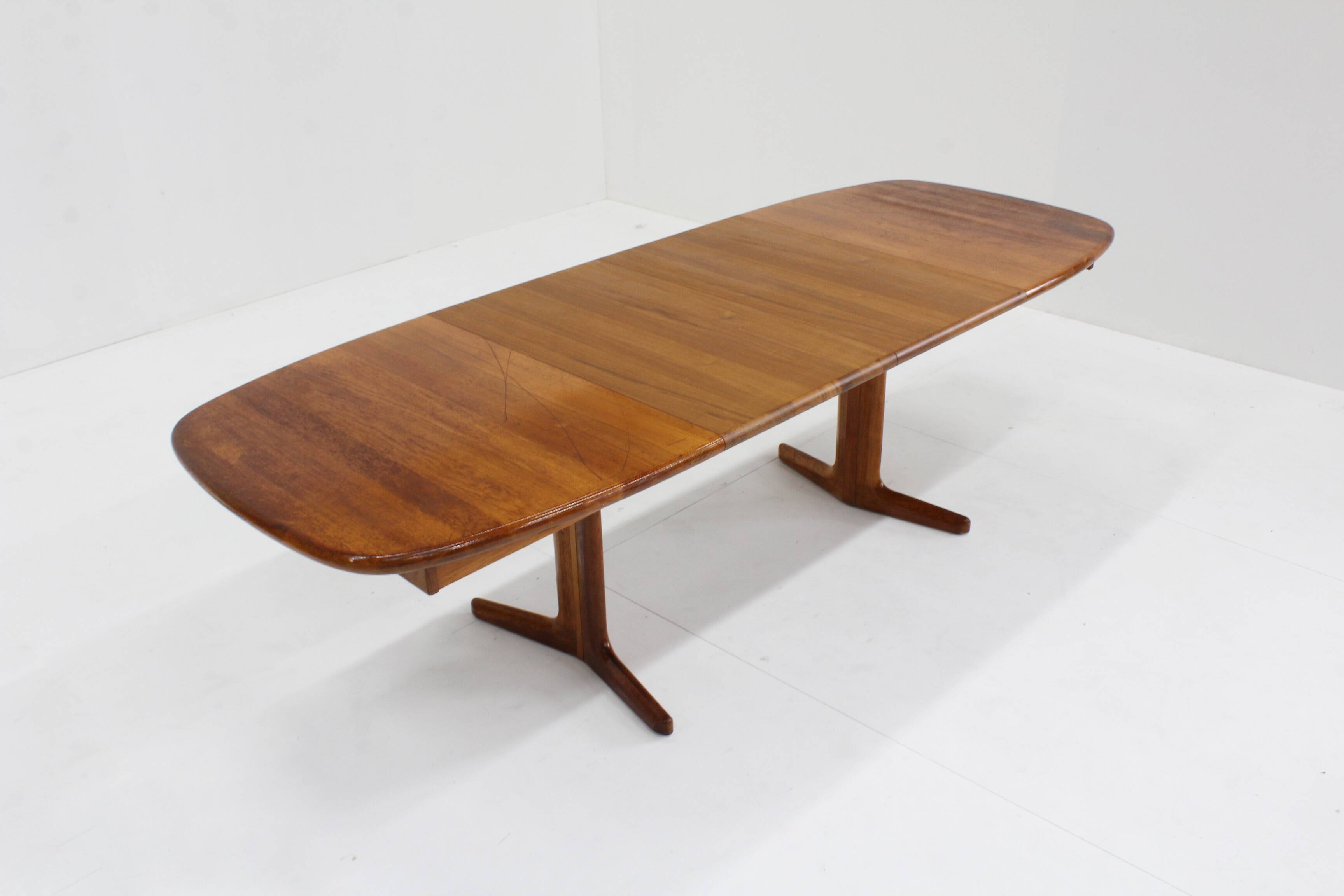 Vintage Danish oval extendable dining table solid teak 1960s