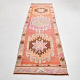 Soft Orange & Pink Star Pattern Handmade Wool Runner Rug, 99x338 Cm