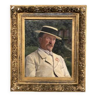 Oil on canvas signed Duvanel representing a man with a boater late nineteenth