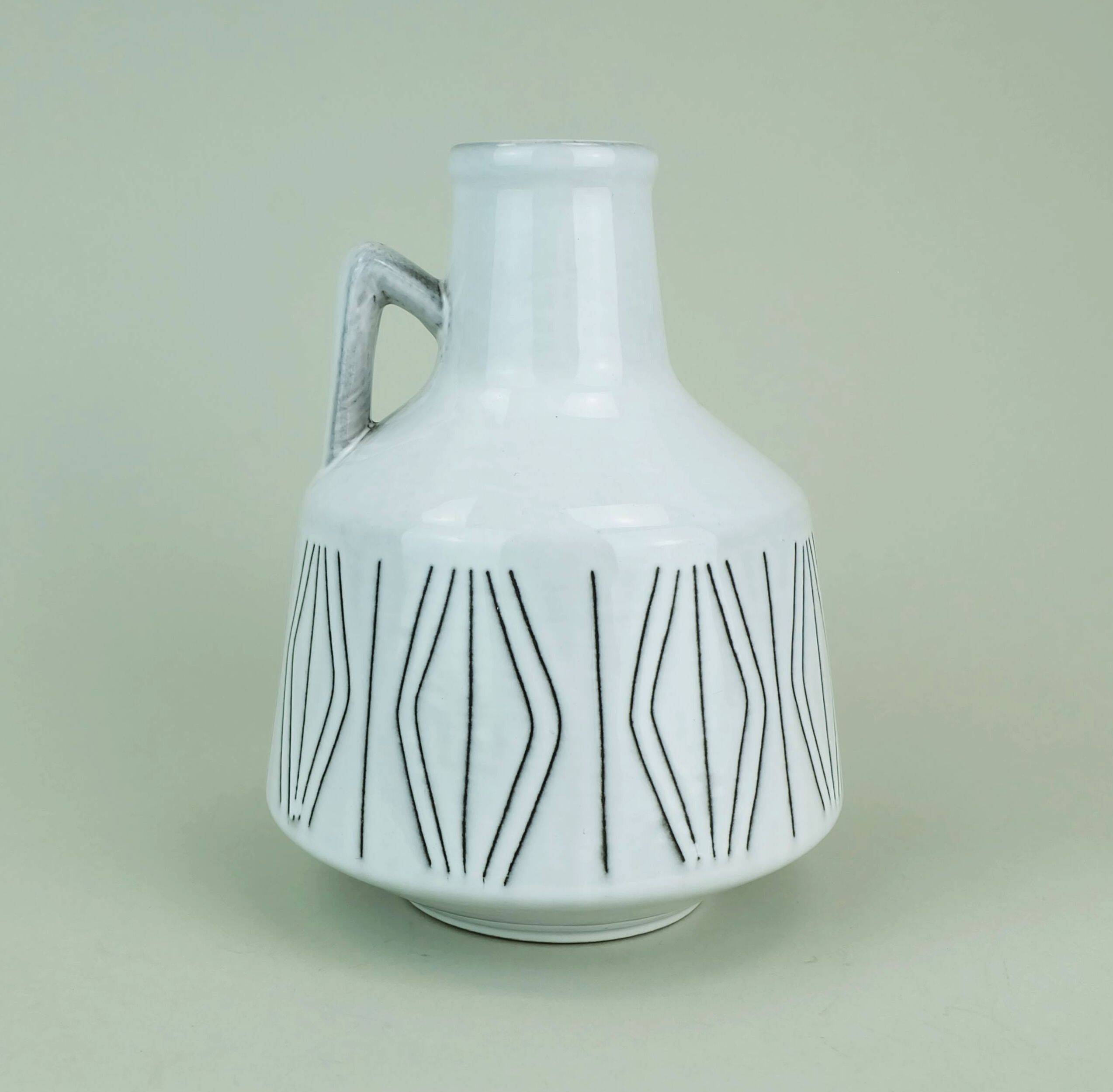 Ilkra  vase white glaze abstract sgraffito decor model no. 2007/20 50s/60s