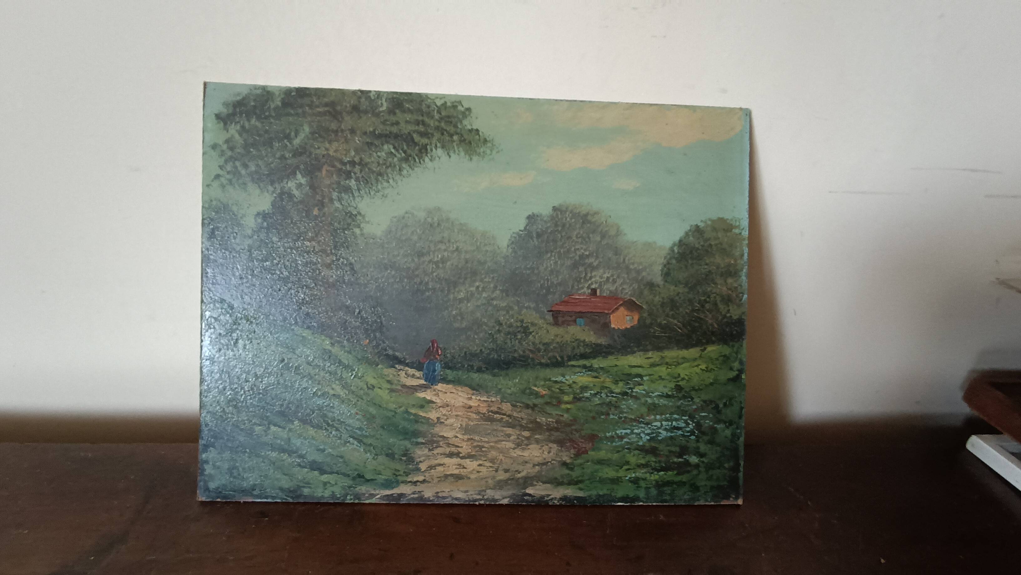 Peinture à l'huile sur carton, première moitié du XXe siècle, signée