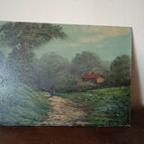 Peinture à l'huile sur carton, première moitié du XXe siècle, signée