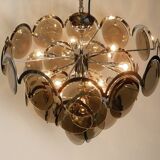 Large original 1960s large chrome metal and glass disc ceiling chandelier