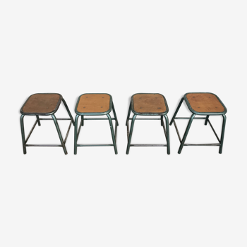 4 vintage green patina effect industrial deco 1950-60 school stools