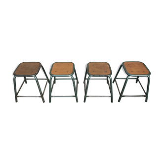 4 vintage green patina effect industrial deco 1950-60 school stools