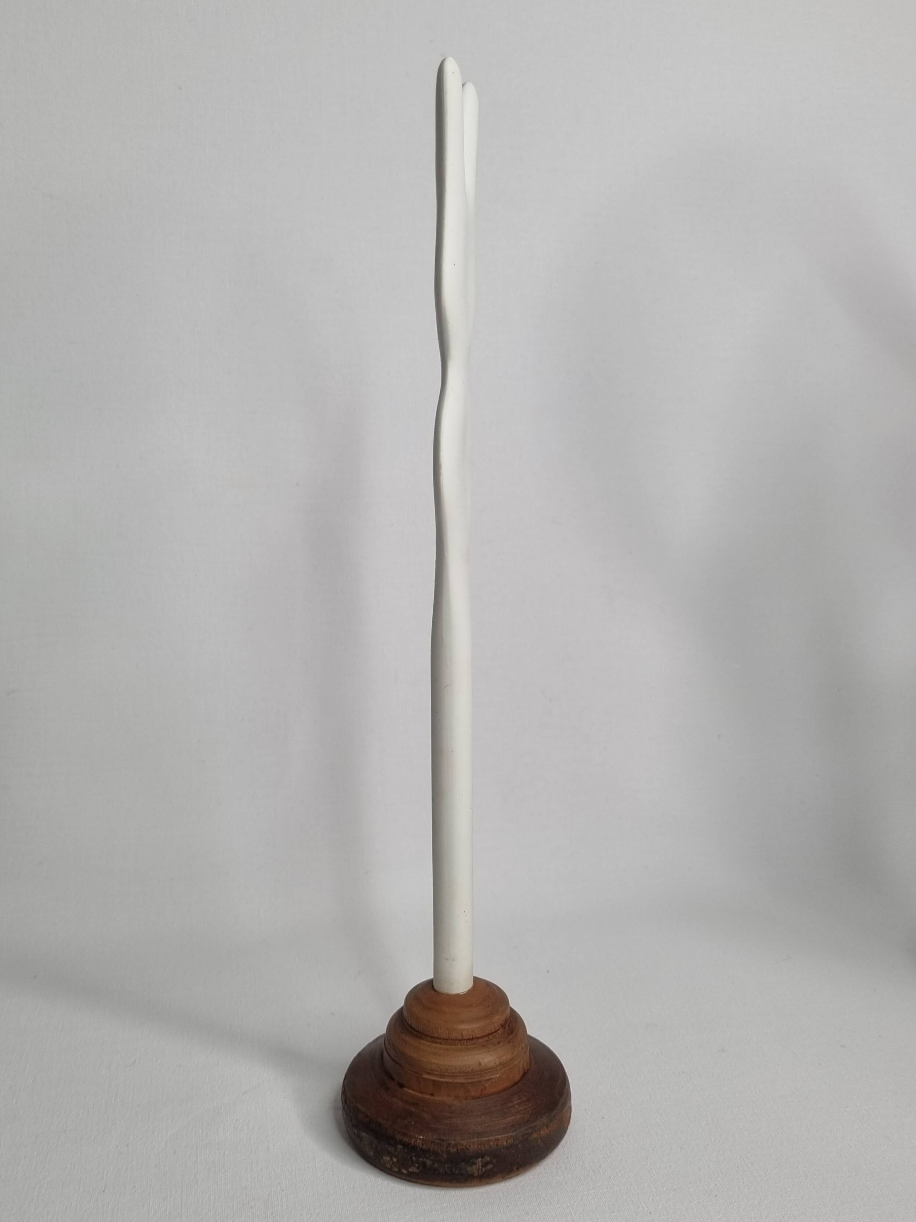 Biomorphic-inspired sculpture, on an industrial wooden base, 35 cm